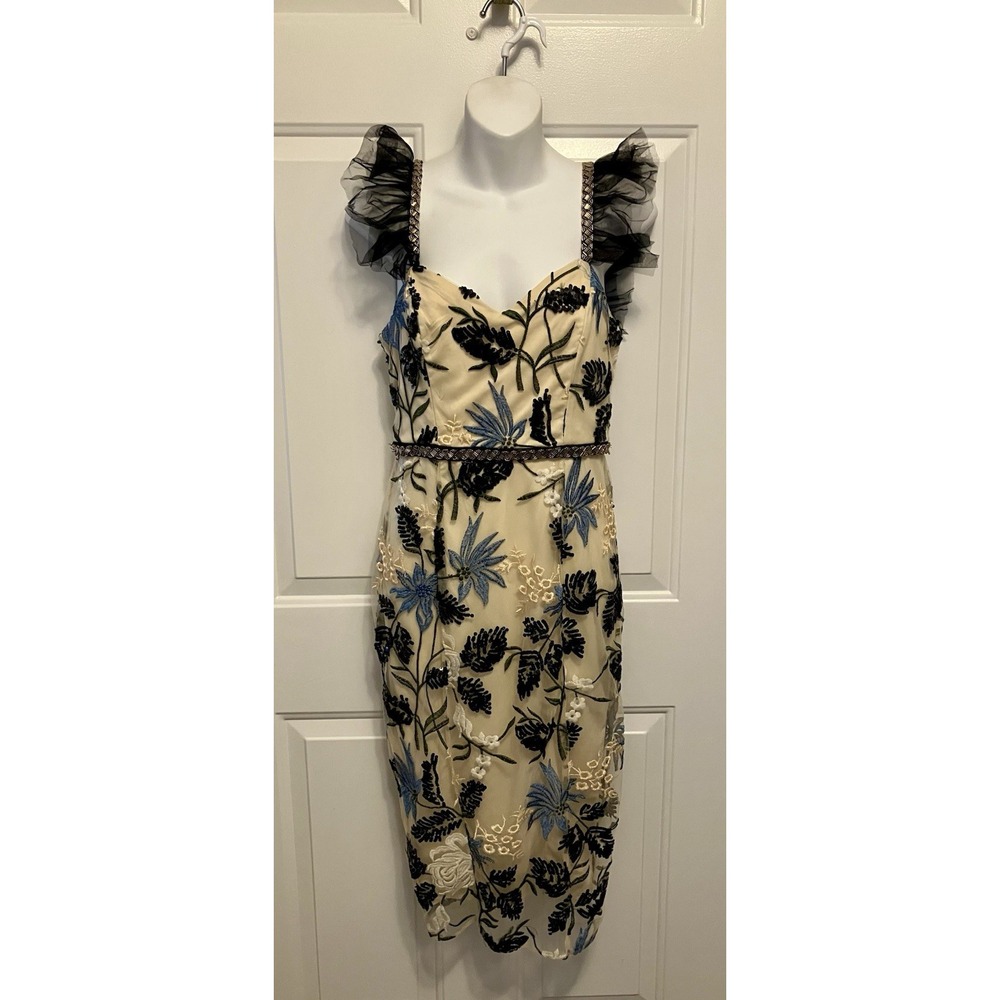 Lulus Show Stopper Cream Embroidered Sequin Bodycon Midi Dress‎ Sz Small Women’s